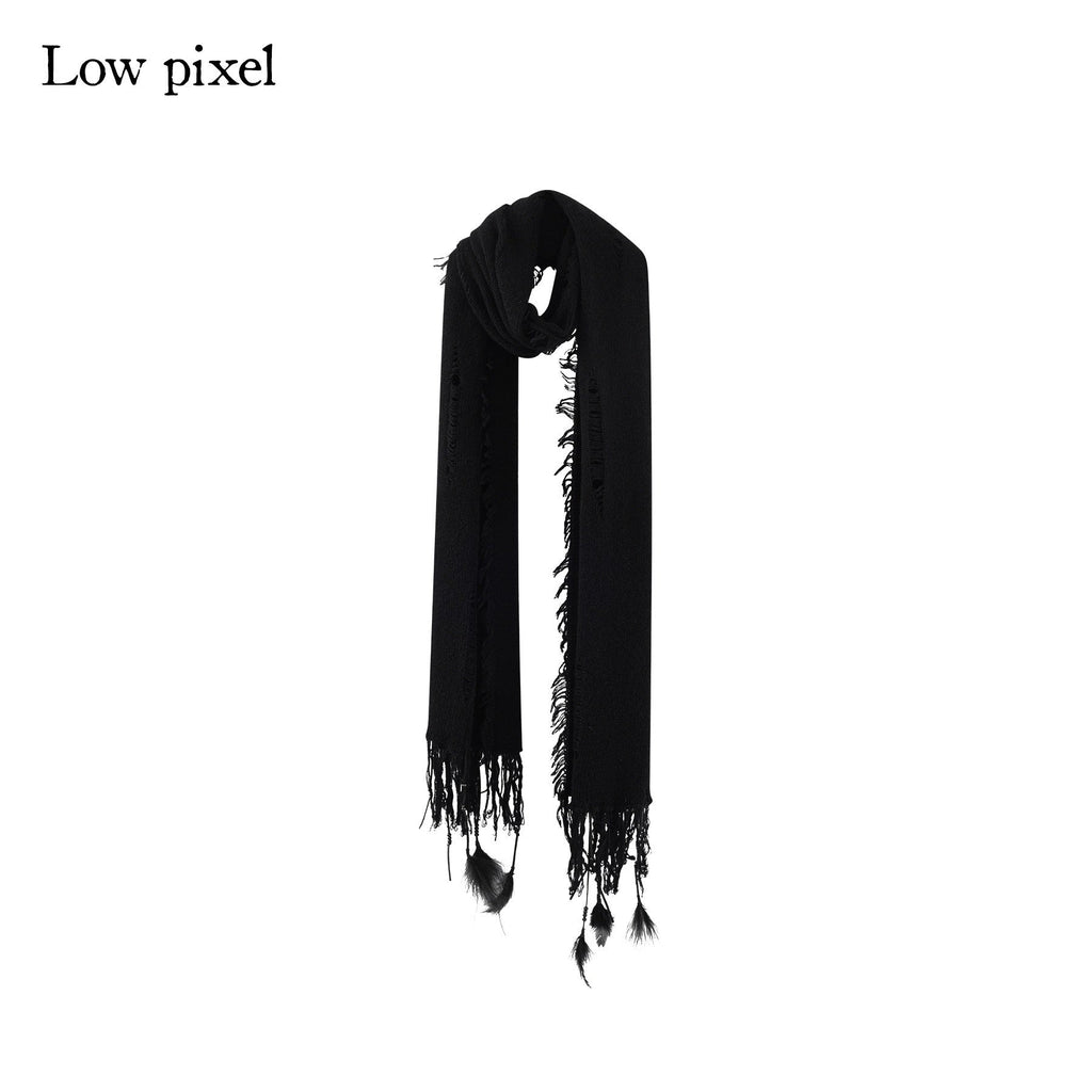 Waist Defining Wool Knit Tassel Casual Long Sleeve Round Neck Black Maxi Dresses