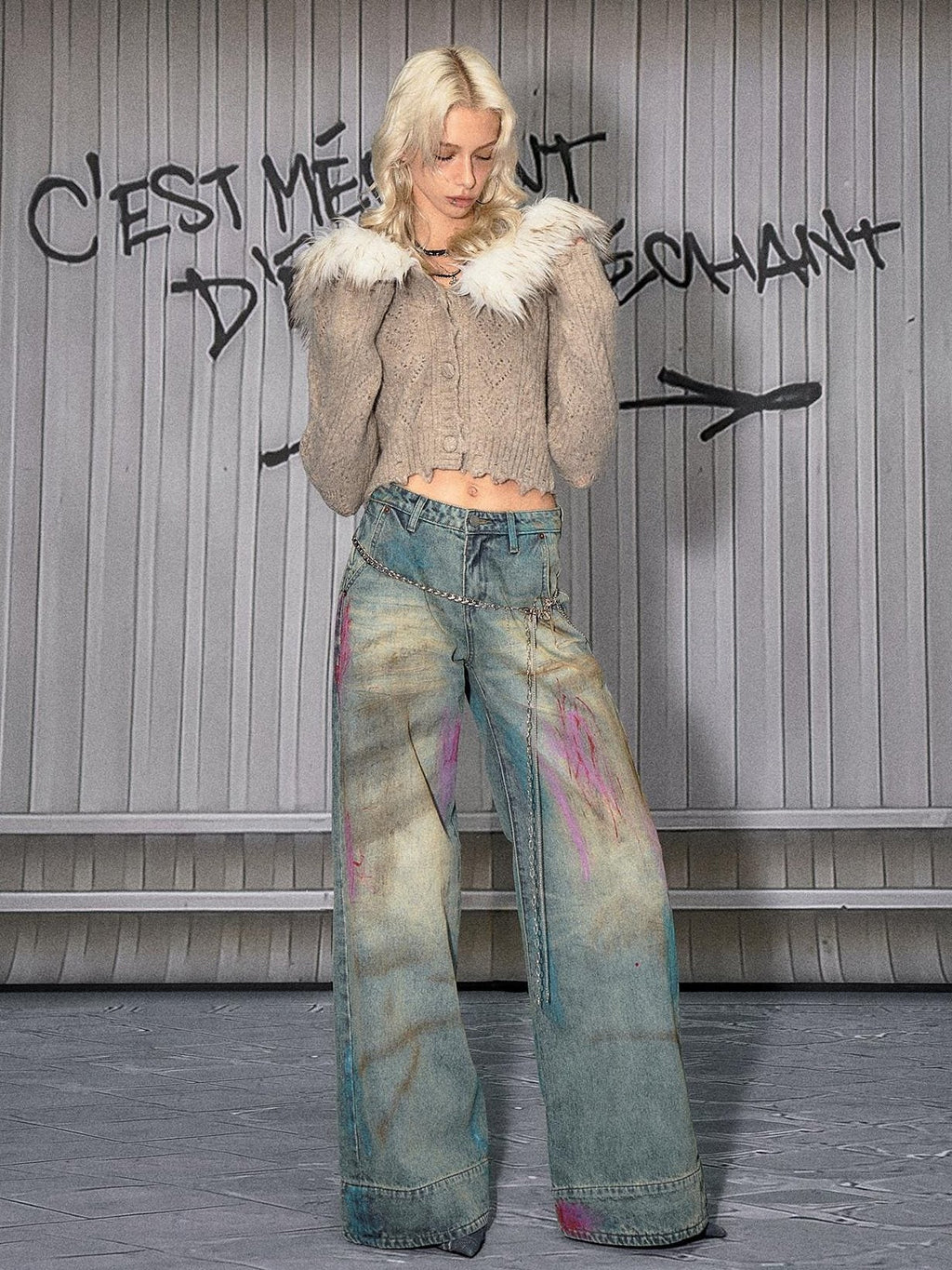 Washed Blue Button Fly Mid Rise Slight Stretch Sexy Straight Leg Jeans