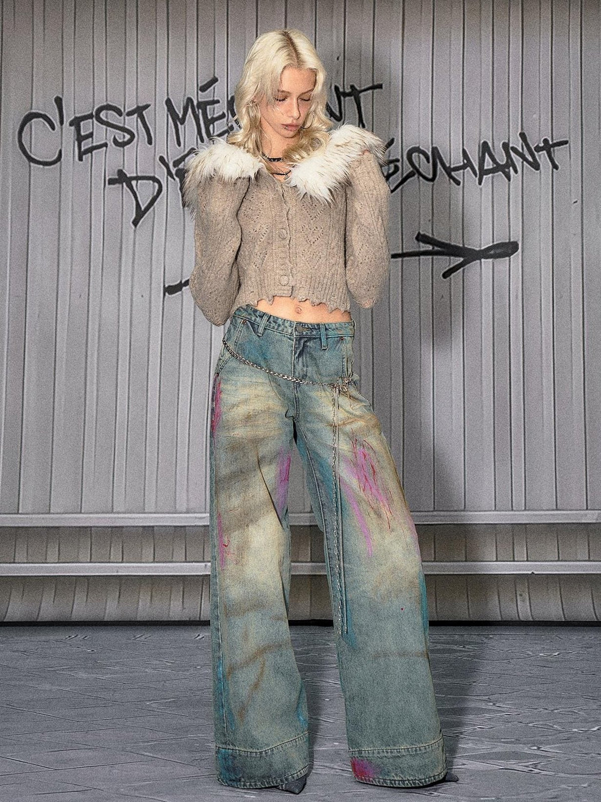 Washed Blue Button Fly Mid Rise Slight Stretch Sexy Straight Leg Jeans