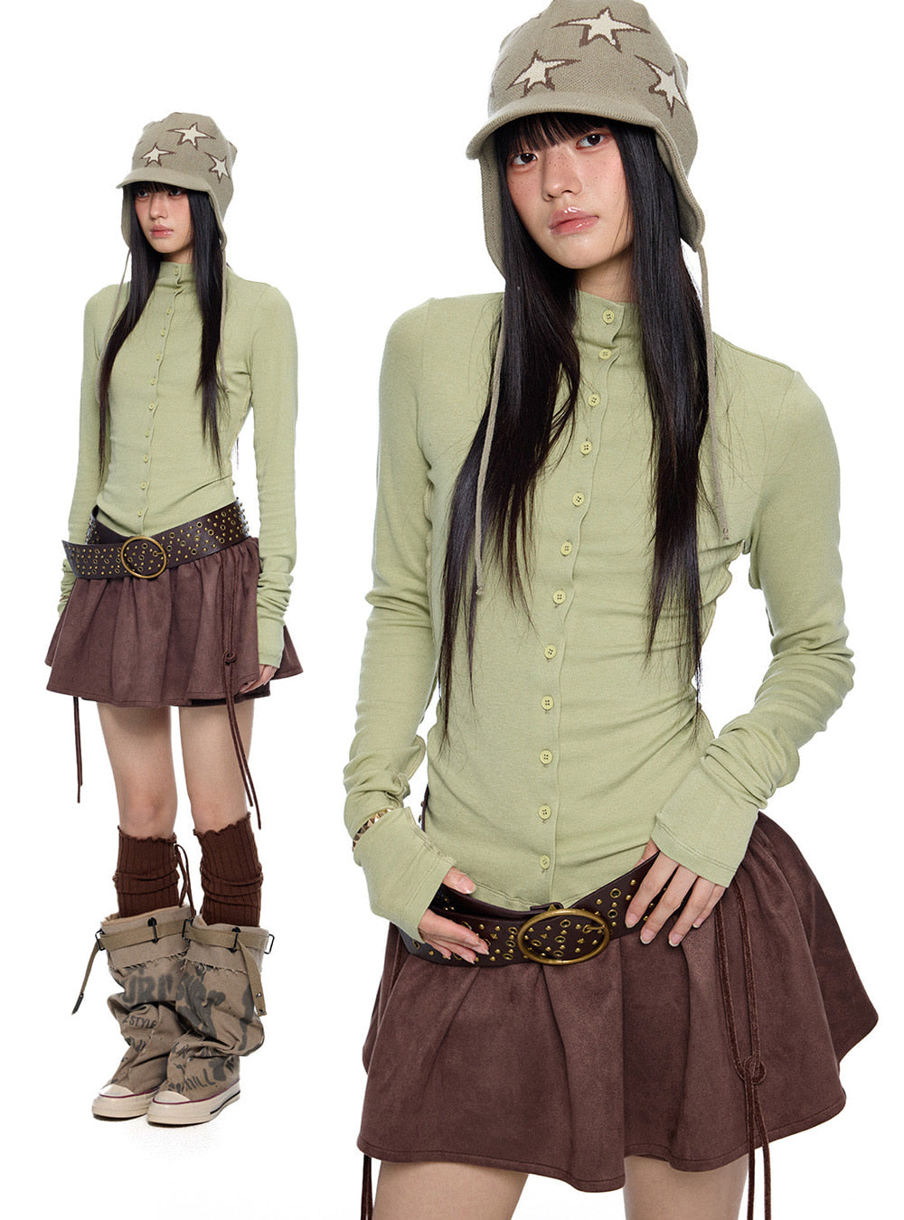 Contour Button Slim Knit Top (4color)