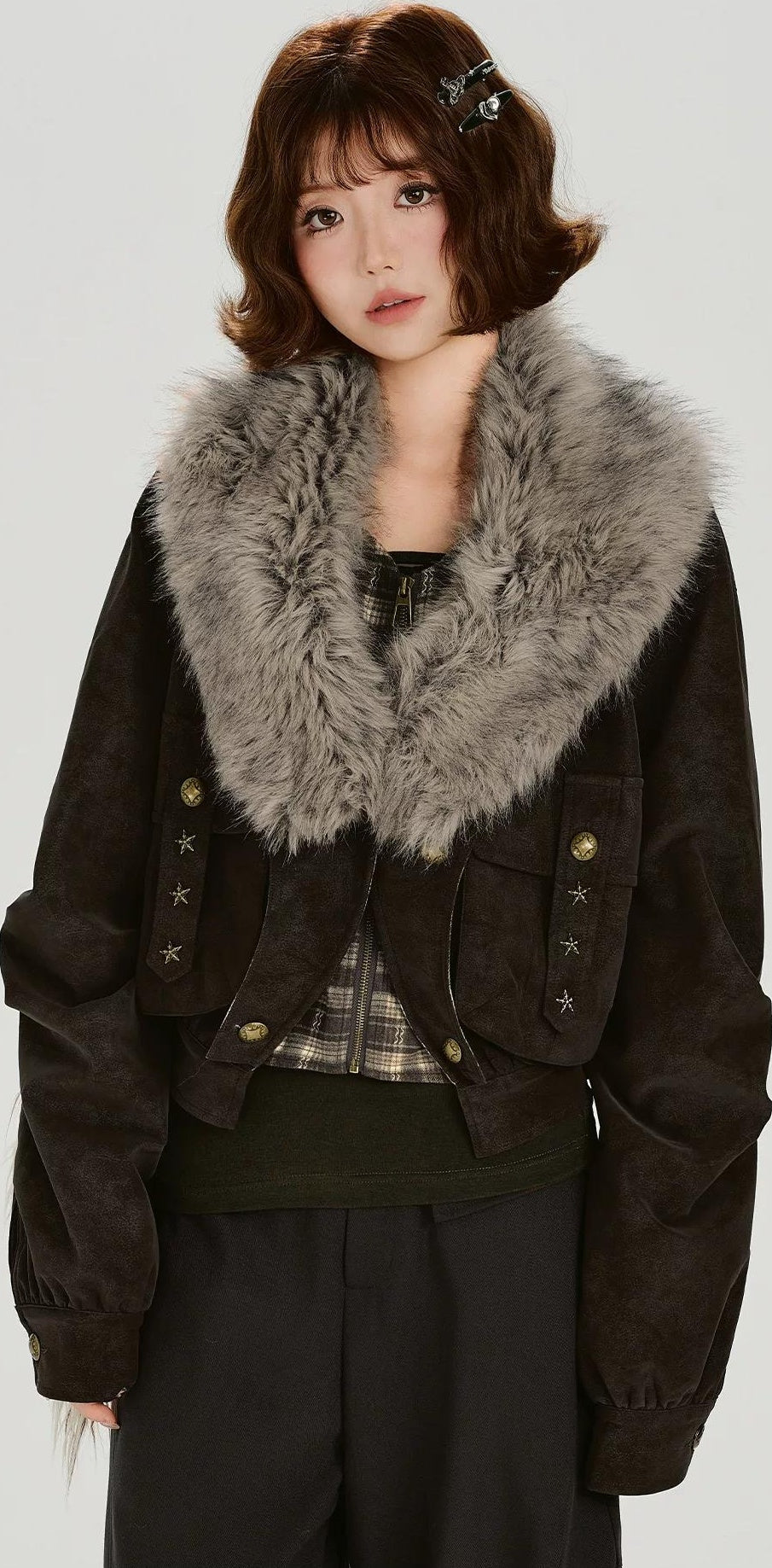 Girlyhalo |  RETRO FUR COLLAR COAT【ID:TN00015】