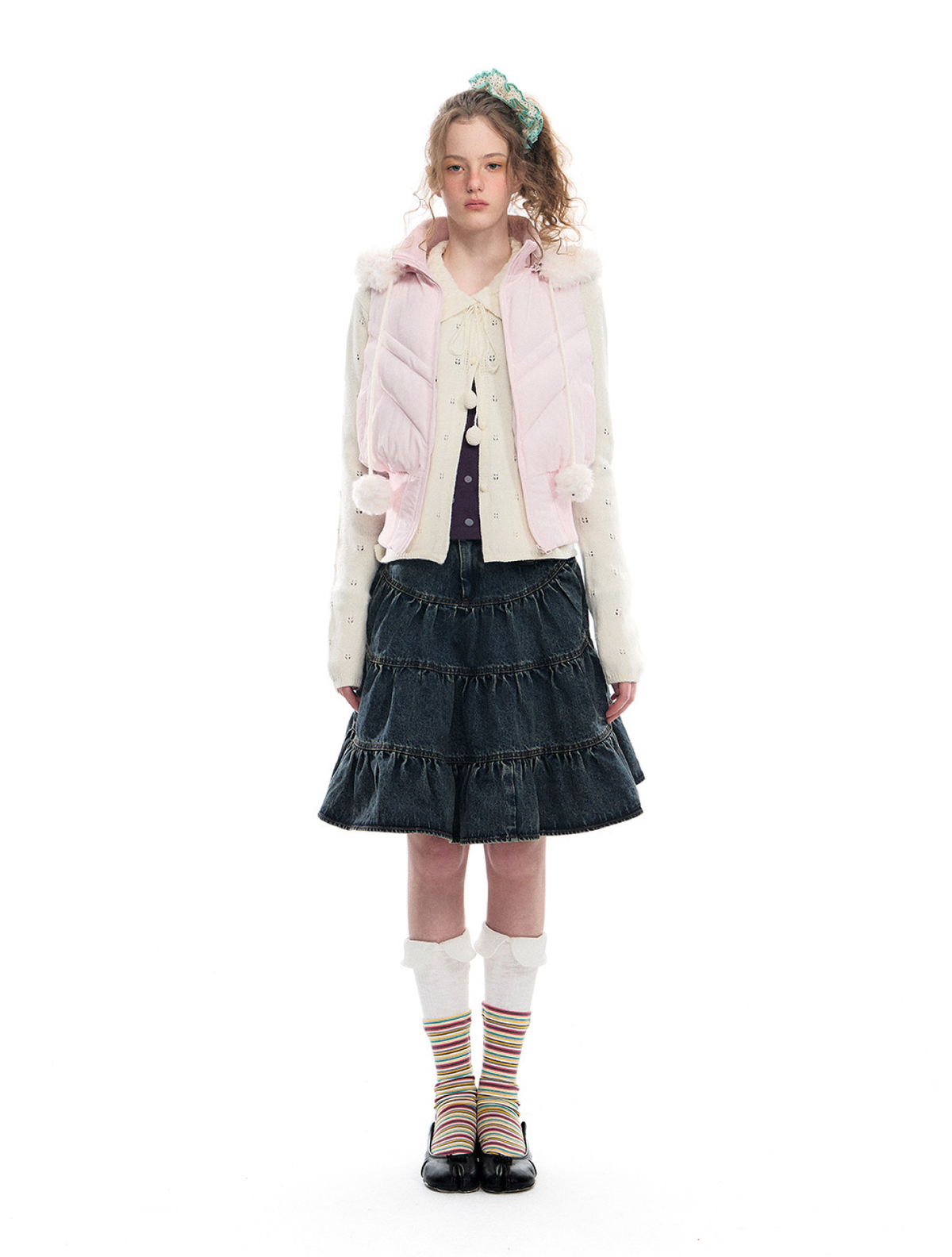Romance Nanci Vintage Washed Denim Tiered Skirt