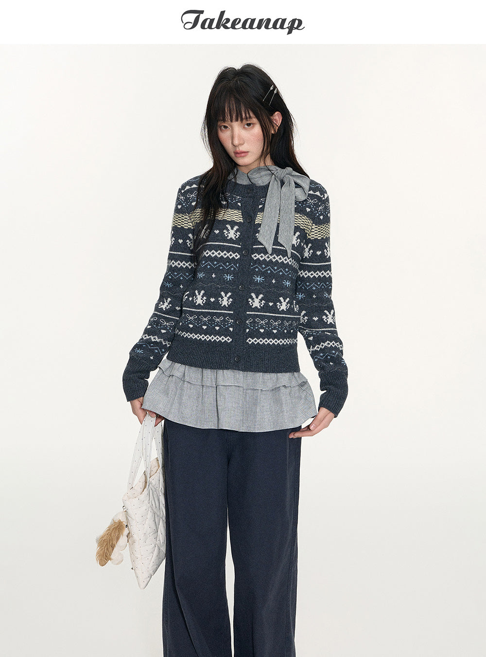 Light Gray Ribbon Layered Top