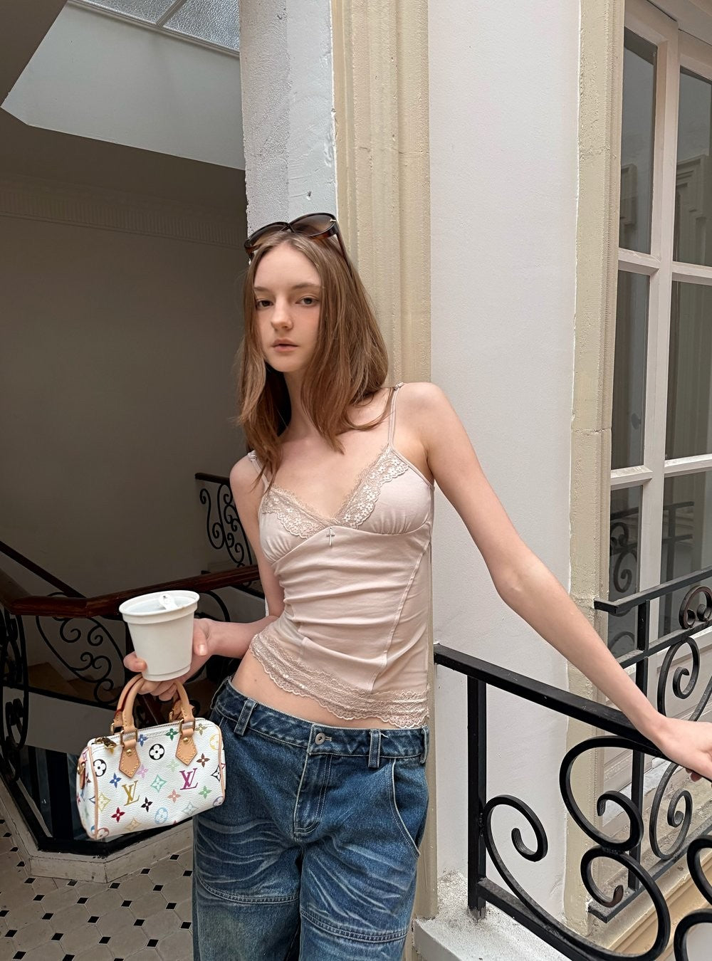 Nude Lace Trim Tank Top