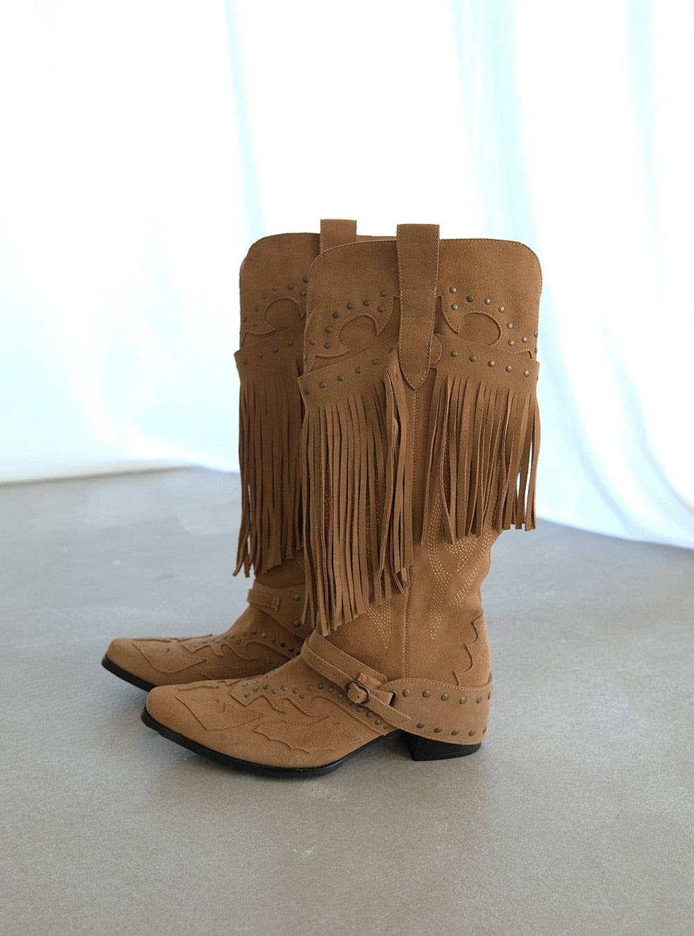 Tassel Cowboy Suede Knee-High Boots