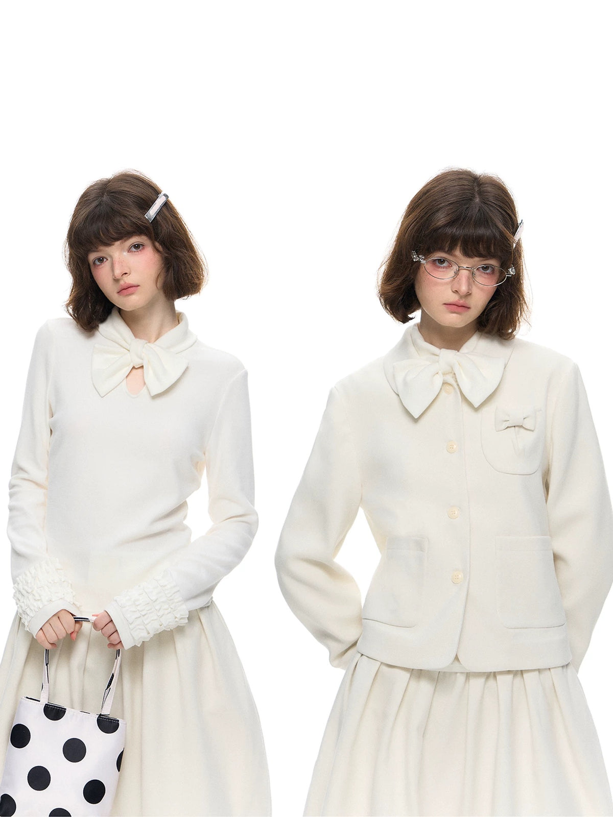 Romance Nanci White Bow Collar Lace Long Sleeve