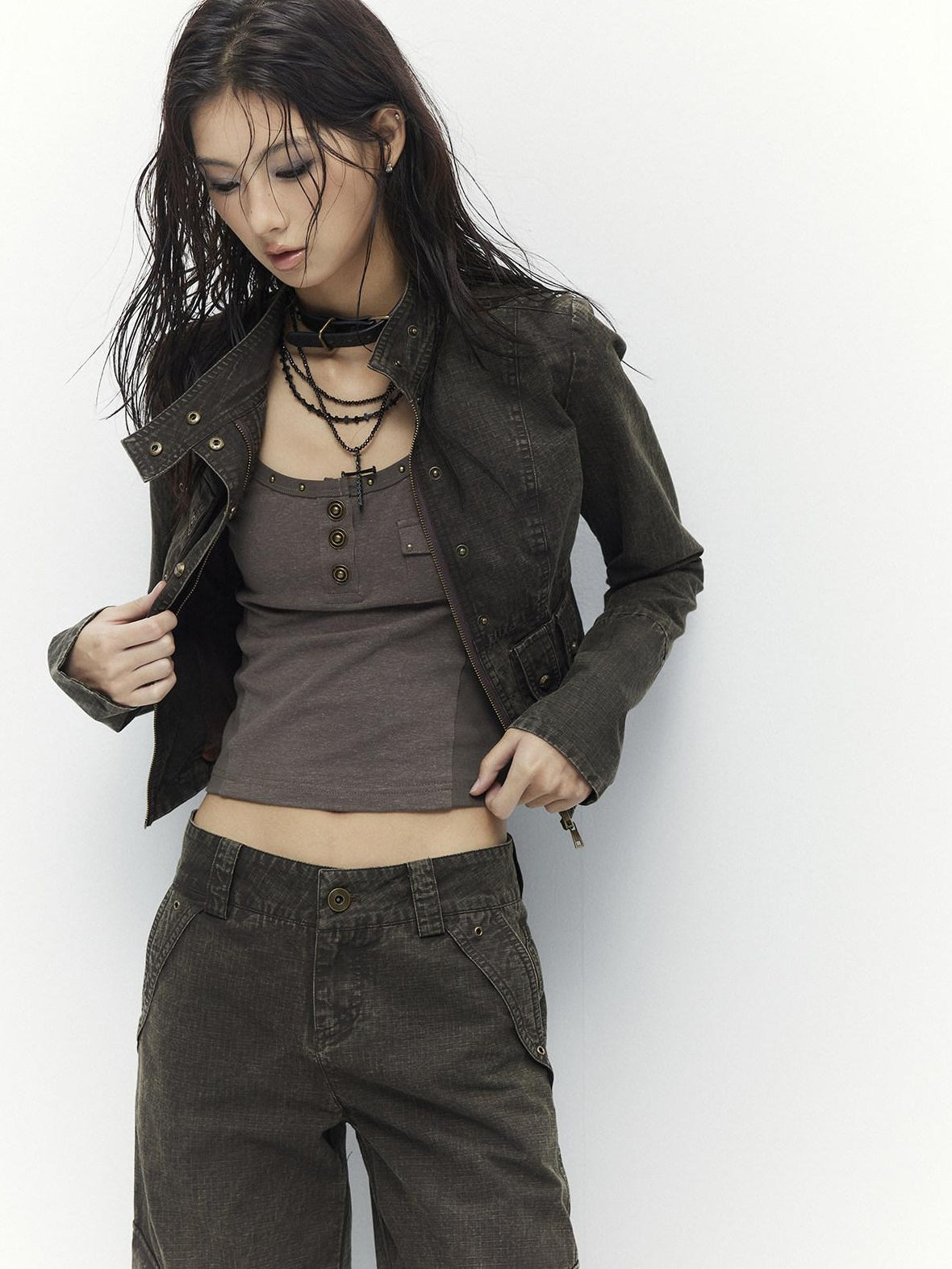 High Waist 100 Percent Cotton Vintage Slim Fit Women Coffee Brown Straight Pants