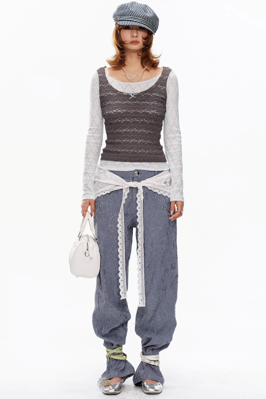 Blue-Gray Lace Knit Top