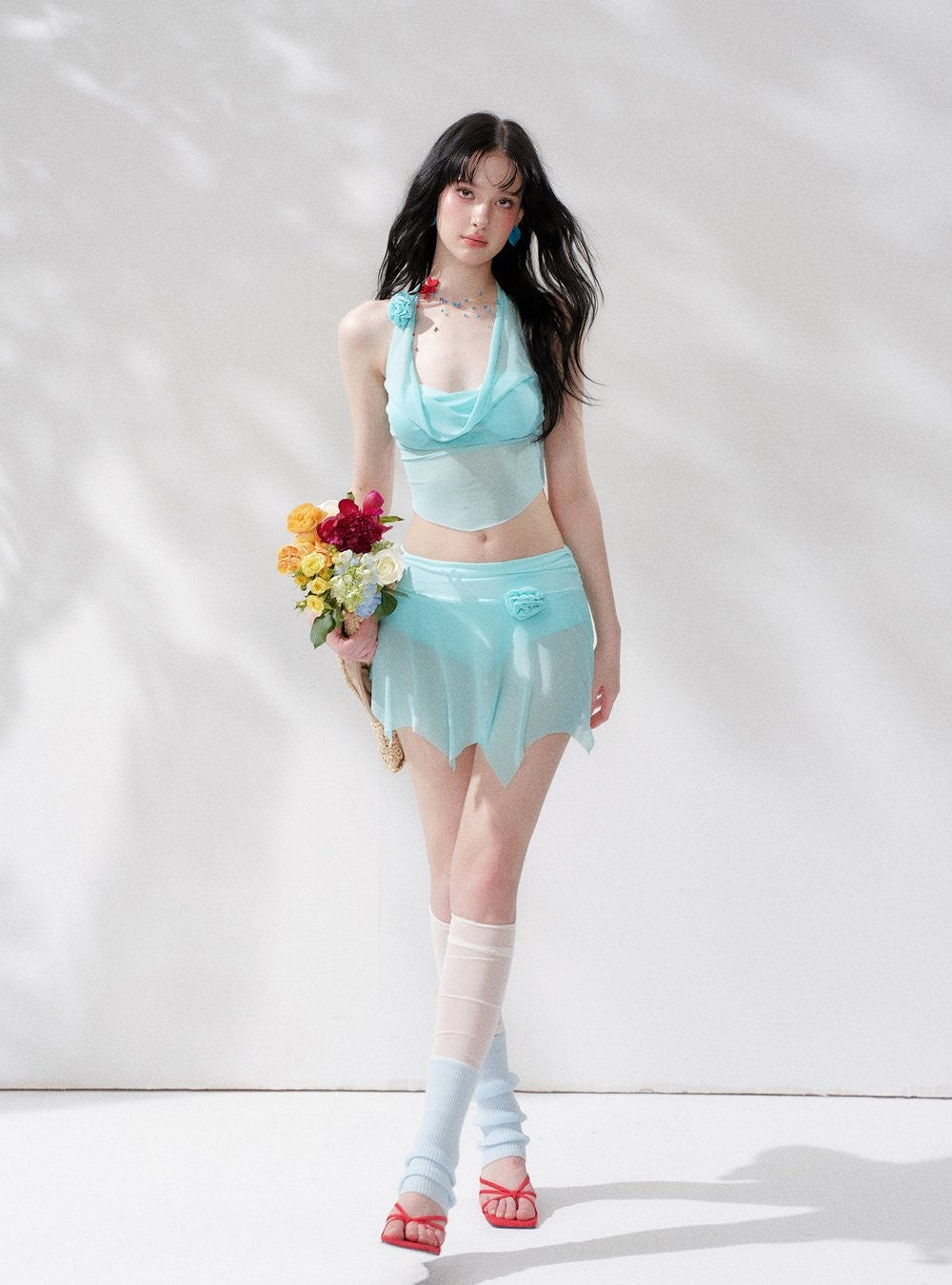 Aqua Drape Halter Top Swim Set (3Piece)