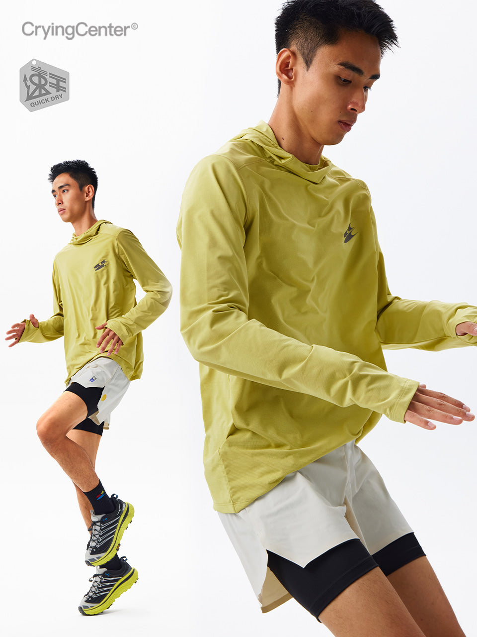 CryingCenter Hooded Logo Running T-Shirt