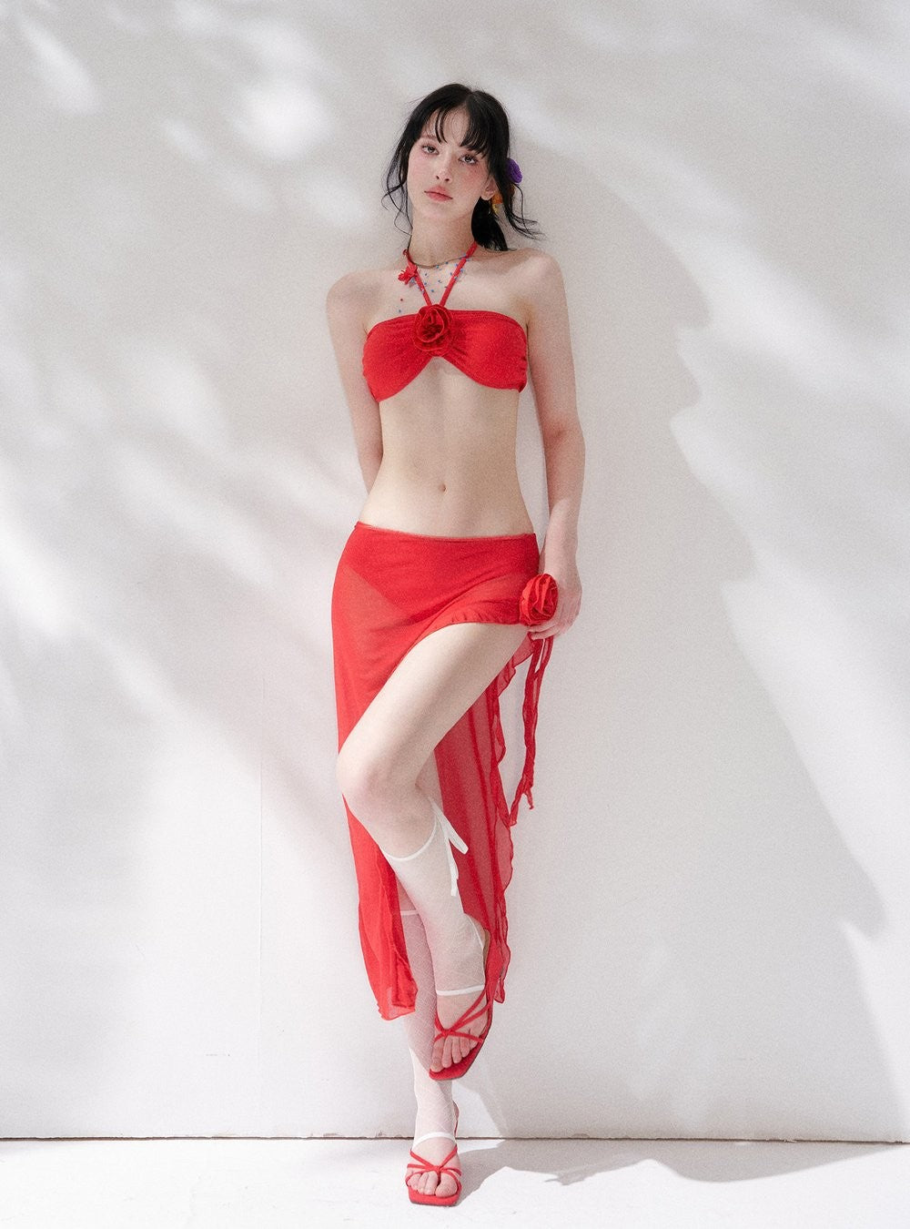 Crimson Bloom Bikini Swim Set (3Piece)