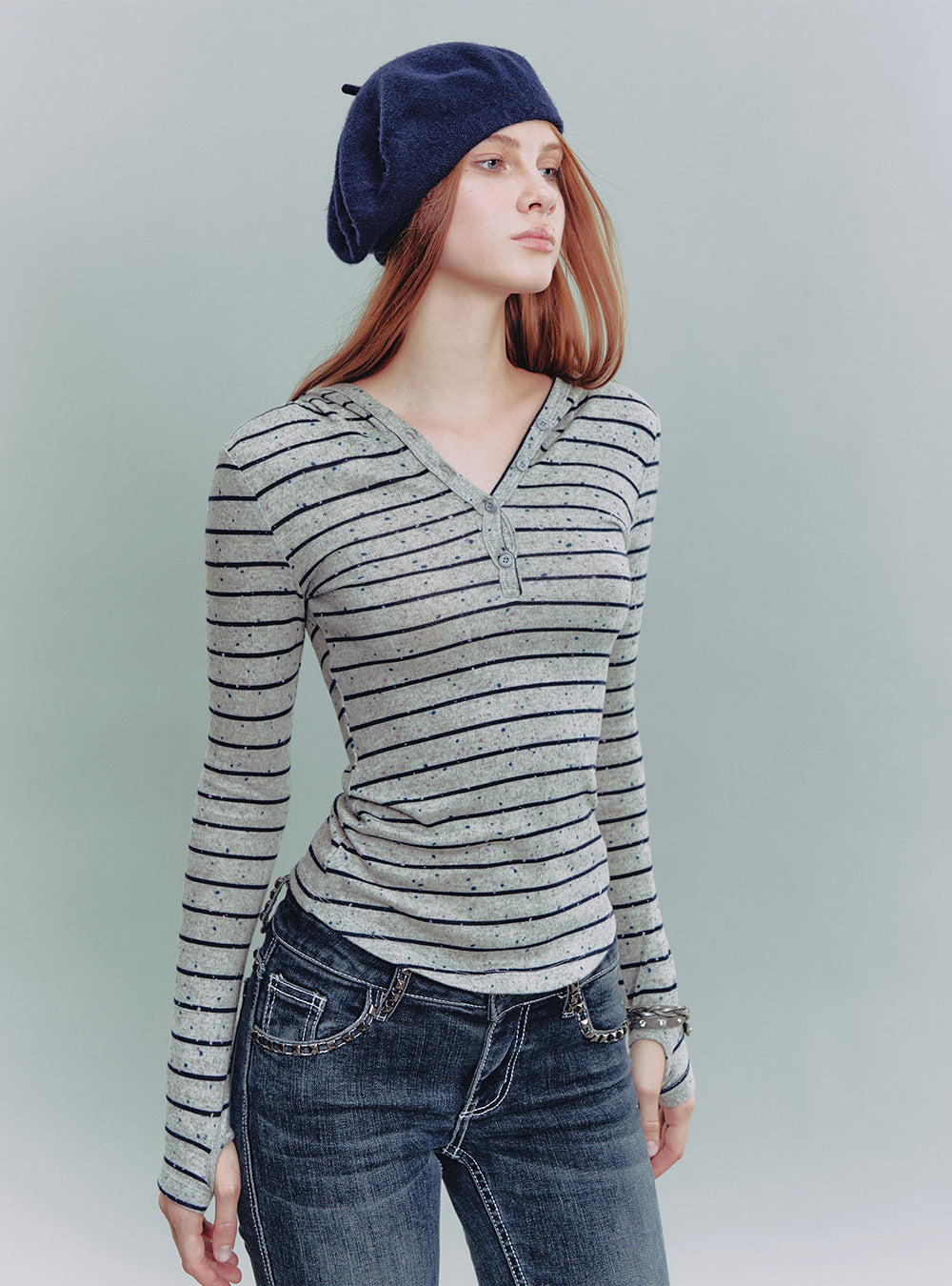 Striped Slim Henley Top