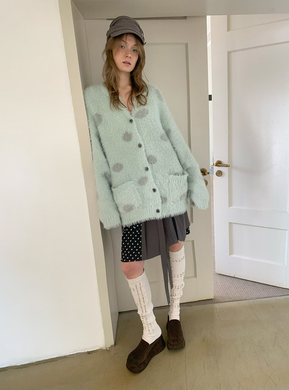 Mint Breeze Dot Cardigan