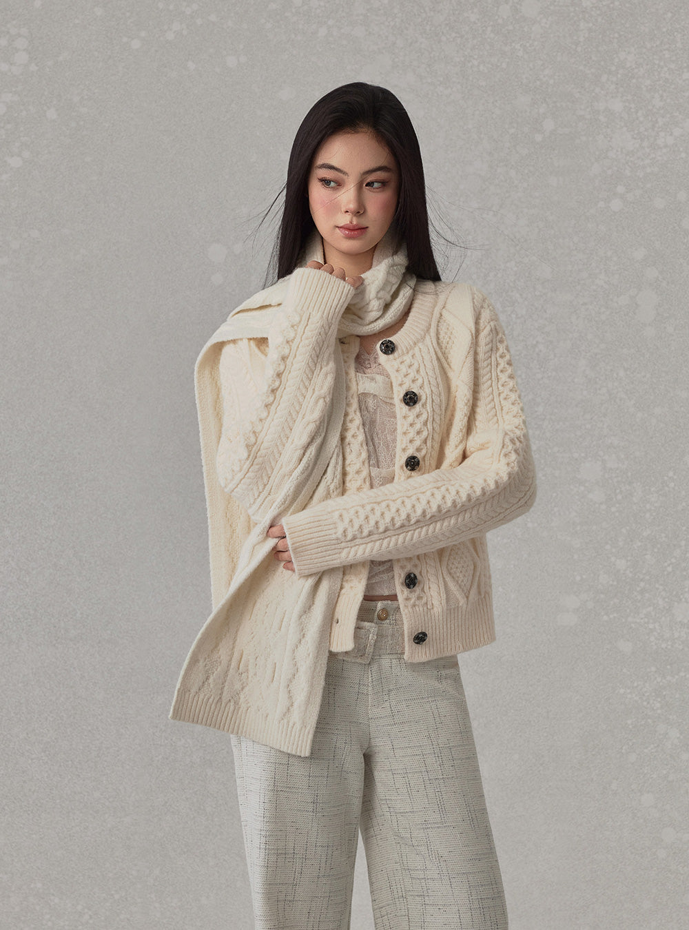 Ivory Cable Button Cardigan