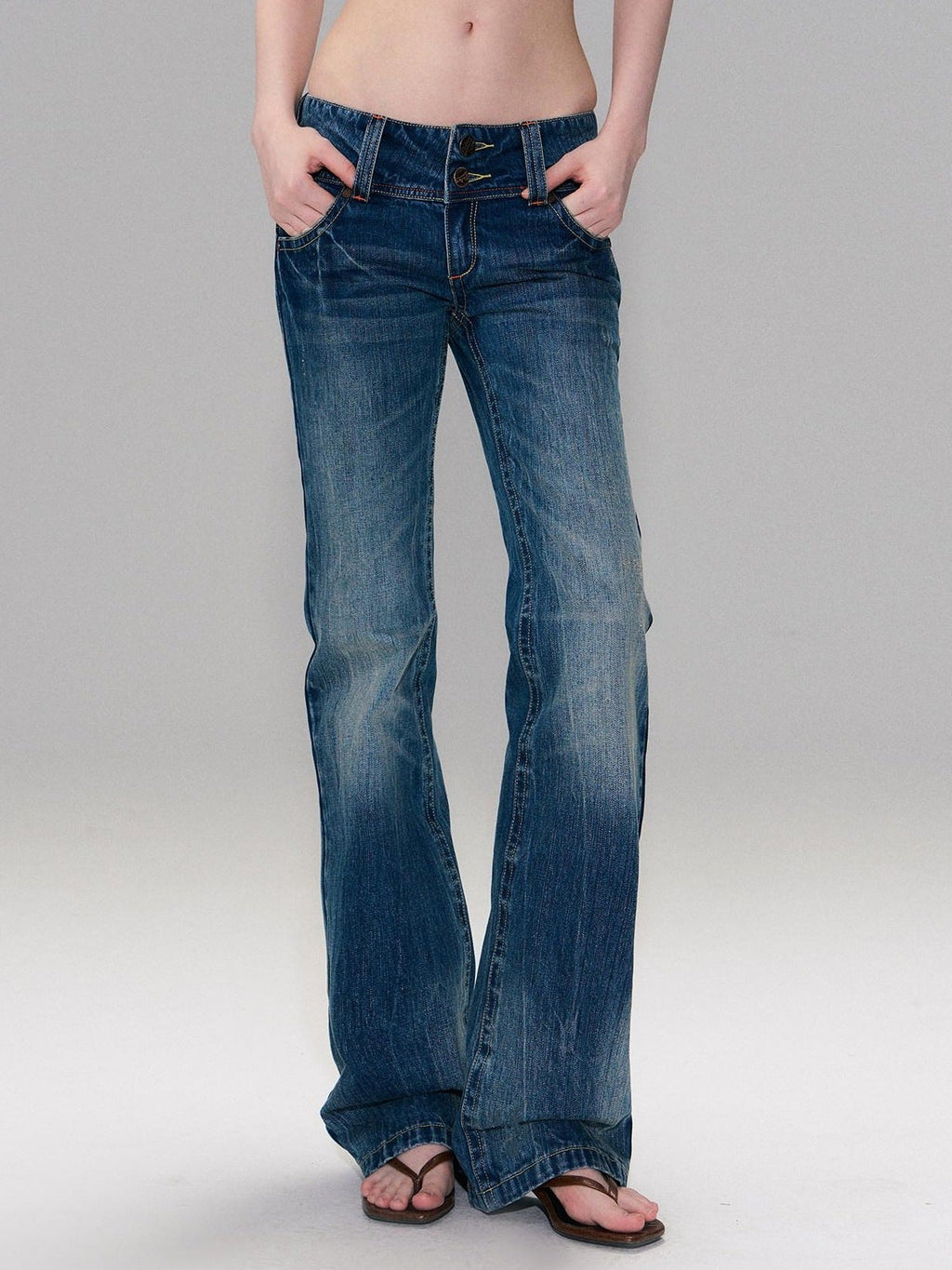 Slight Stretch Low Rise Slim Cotton Casual Women Deep Blue Straight Leg Jeans
