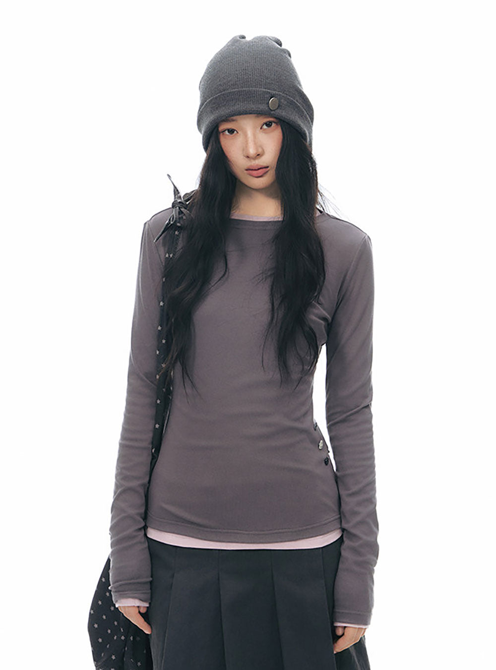 Soft Curve Button Slim Top (4color)