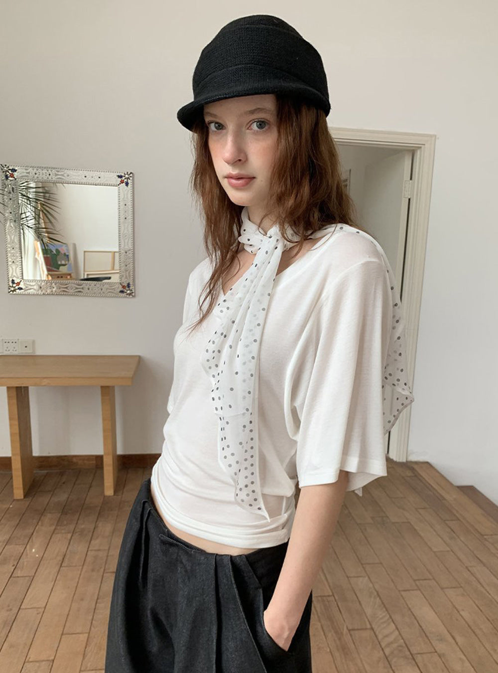 Batwing Sleeve V Neck Top (2color)