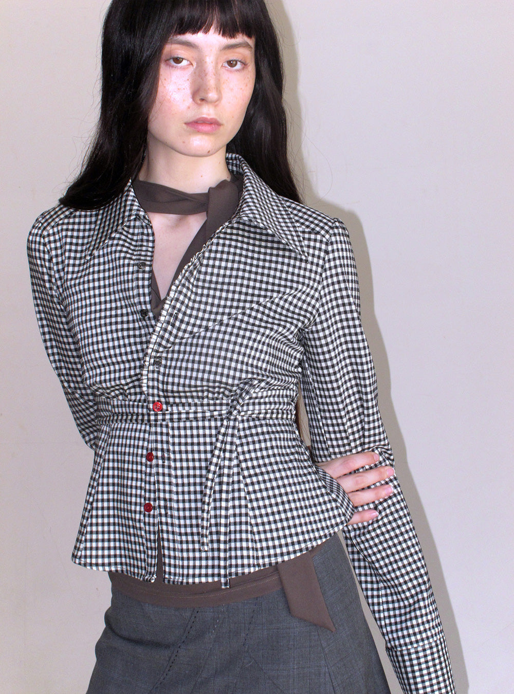 Tencel Check Button & Tie Detail Shirt