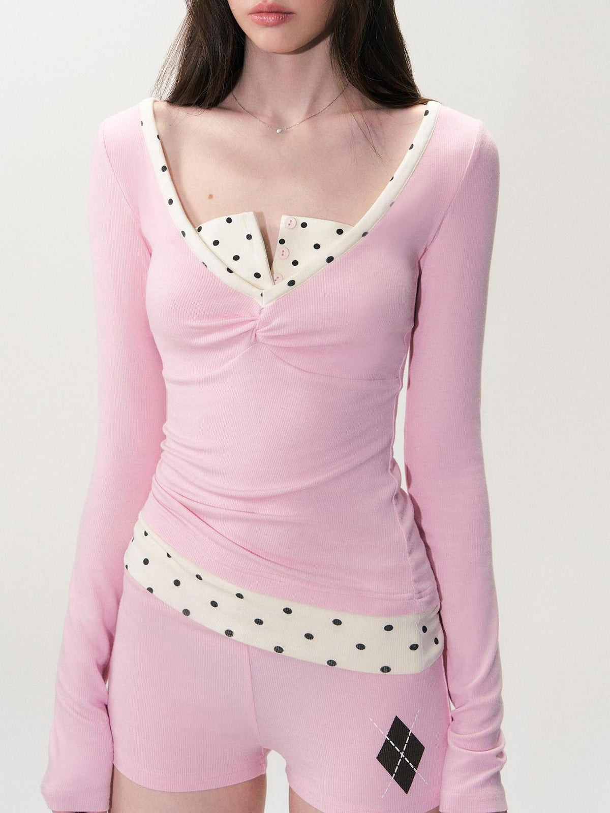 Soft Modal Polka Dot Slim Fit Drop Shoulder Sassy Women Long Sleeve T-Shirts