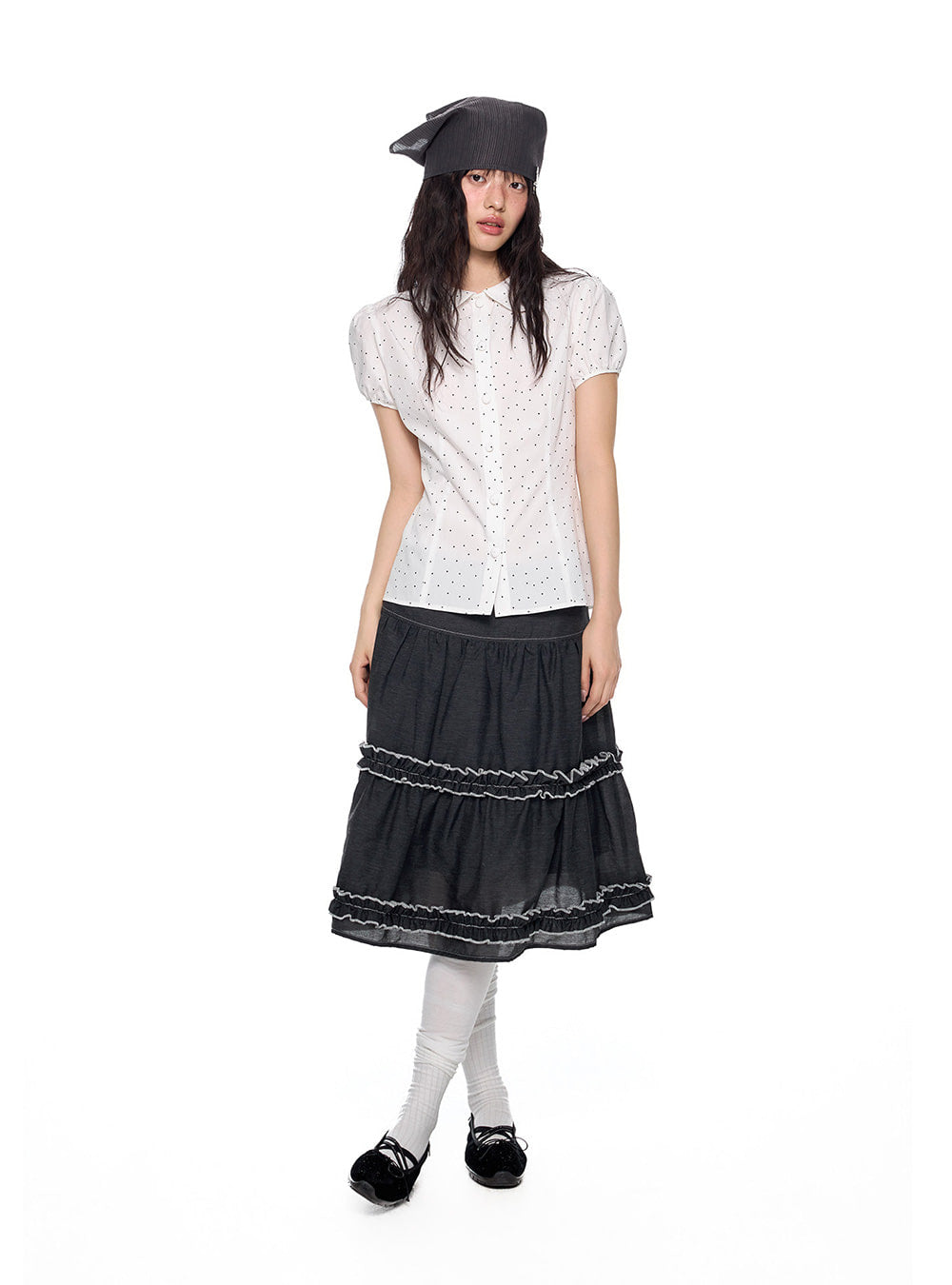Tiny Dot Doll Collar Shirt Top