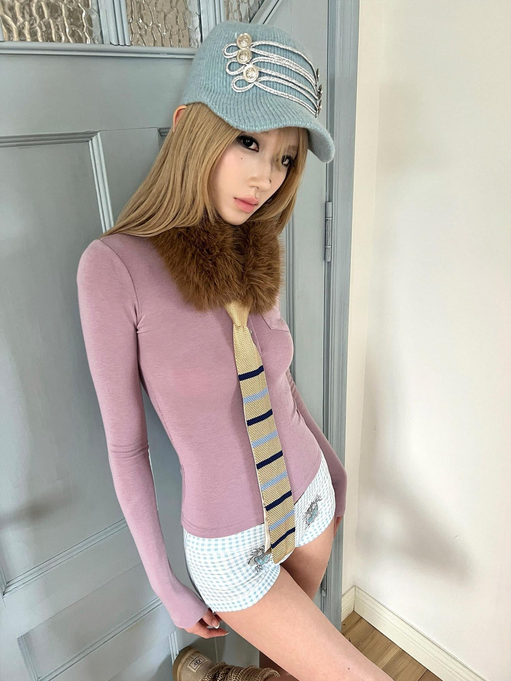 Cozy Thermal Knit Curved Brim Casual Unisex Large 58 To 60 Cm Blue Brown Caps