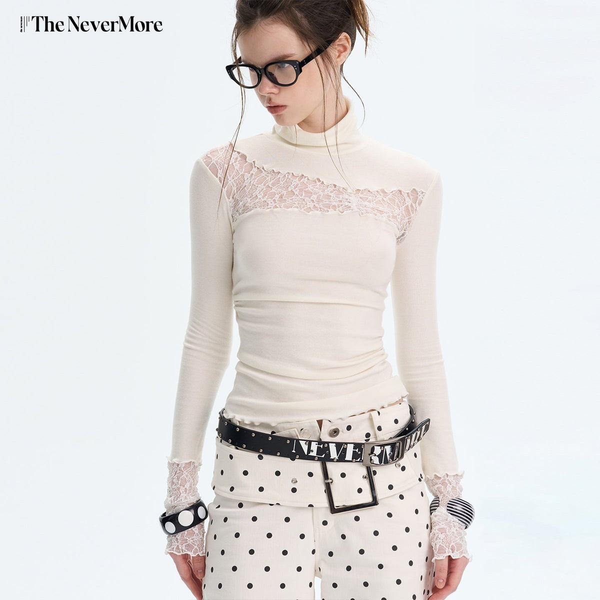 Sexy Slim Viscose Knit High Neck Women Splice Black White Long Sleeve T-Shirts