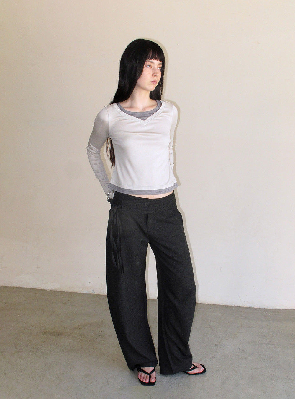 Crossover Strap Mid-Waist Curved Pants