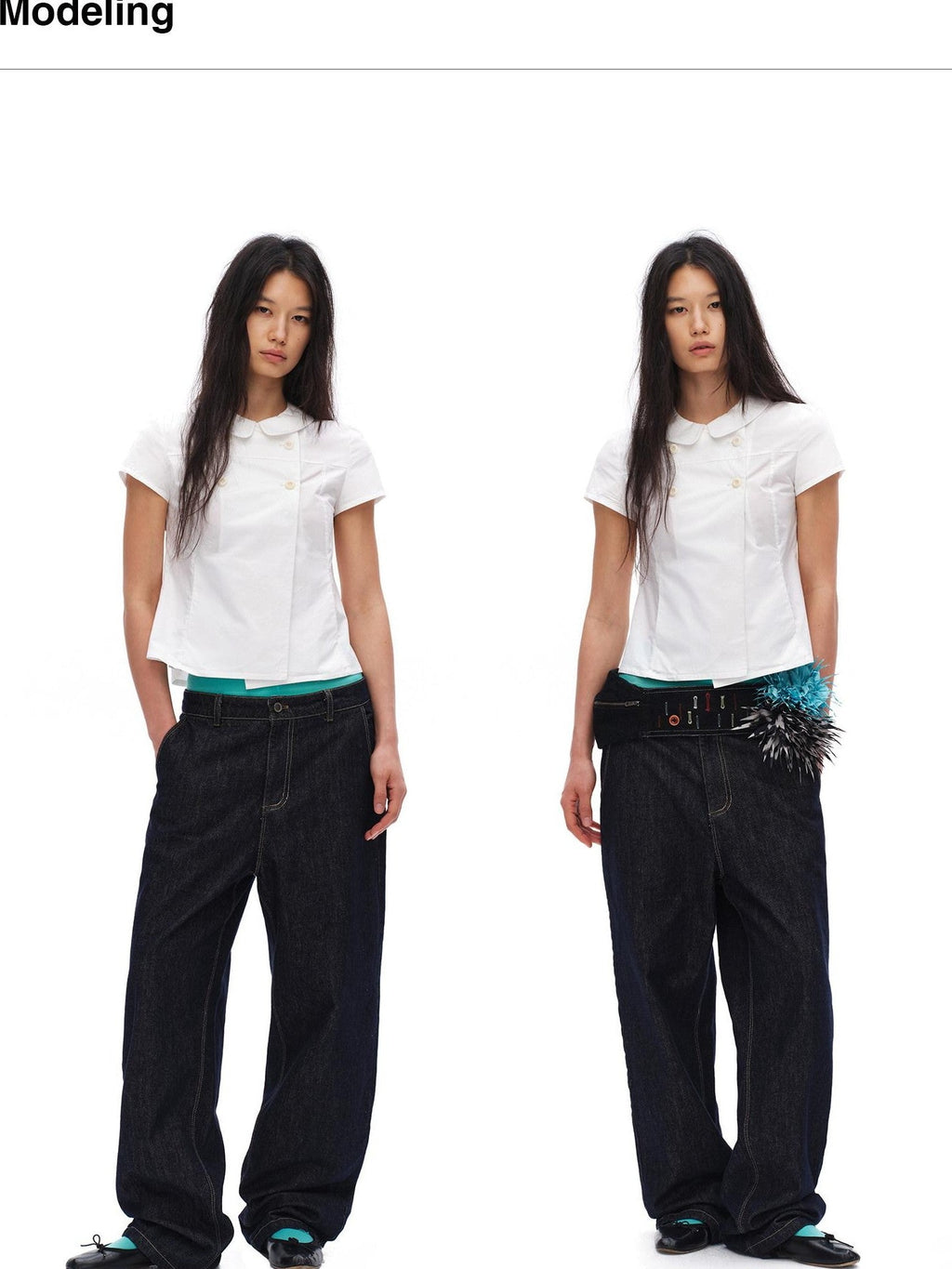 White Double Button Peter Pan Collar Slim Fit Short Sleeve Women'S Cotton Shirts