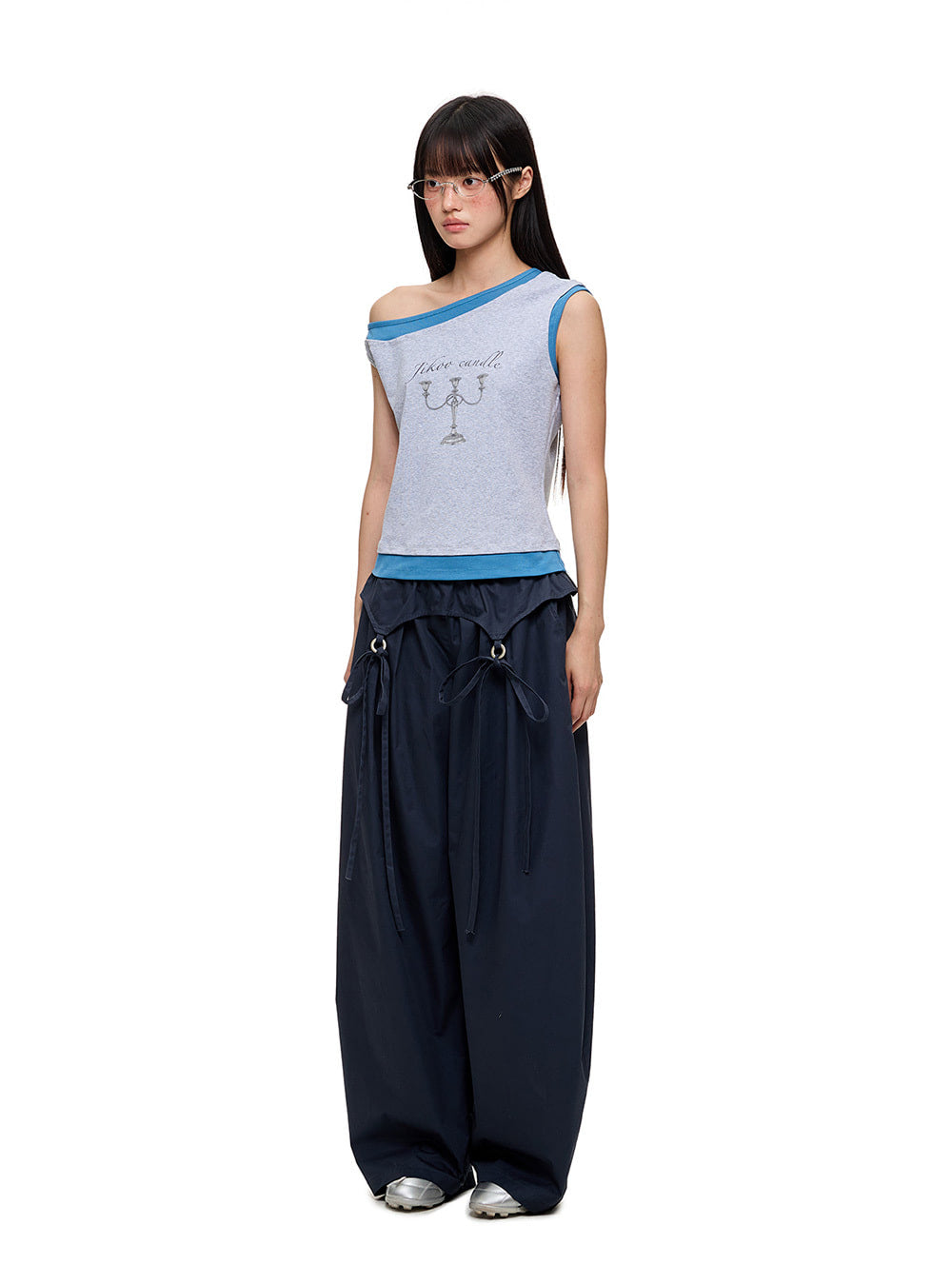 Draped Ribbon Detail Loose-Fit Pants