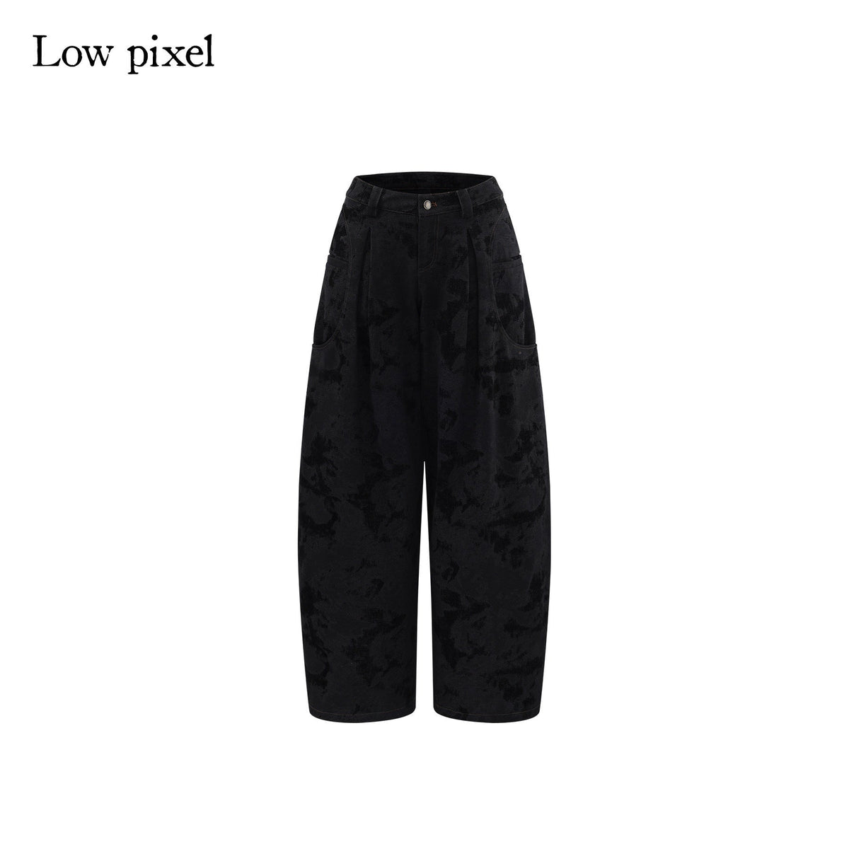 Black Cotton Flocked Low Rise Loose Street Women Zip Fly Wide Leg Jeans