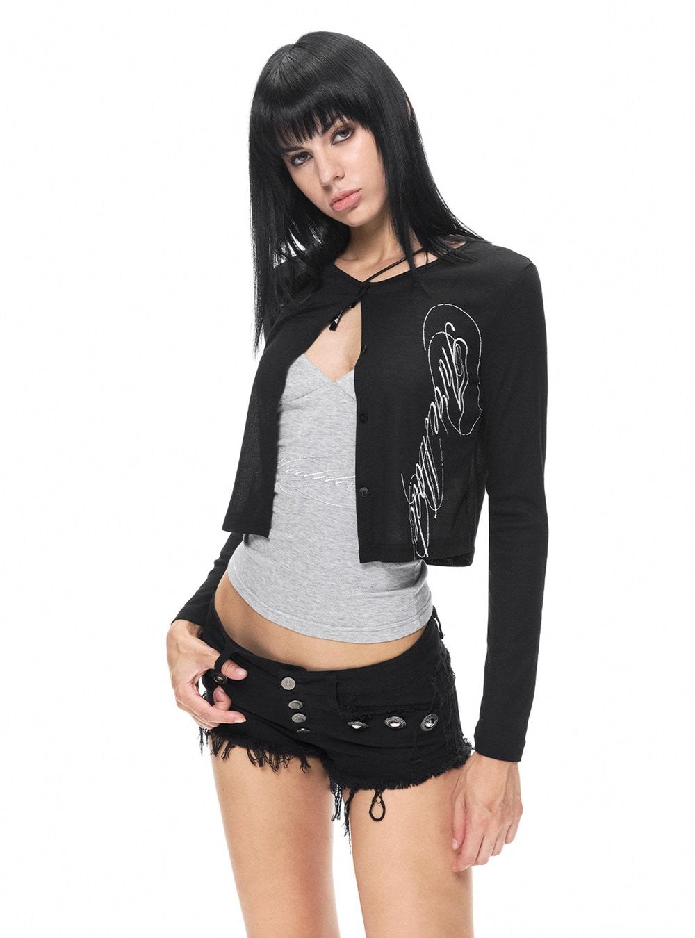Inscribed Script Crop Cardigan (3color)