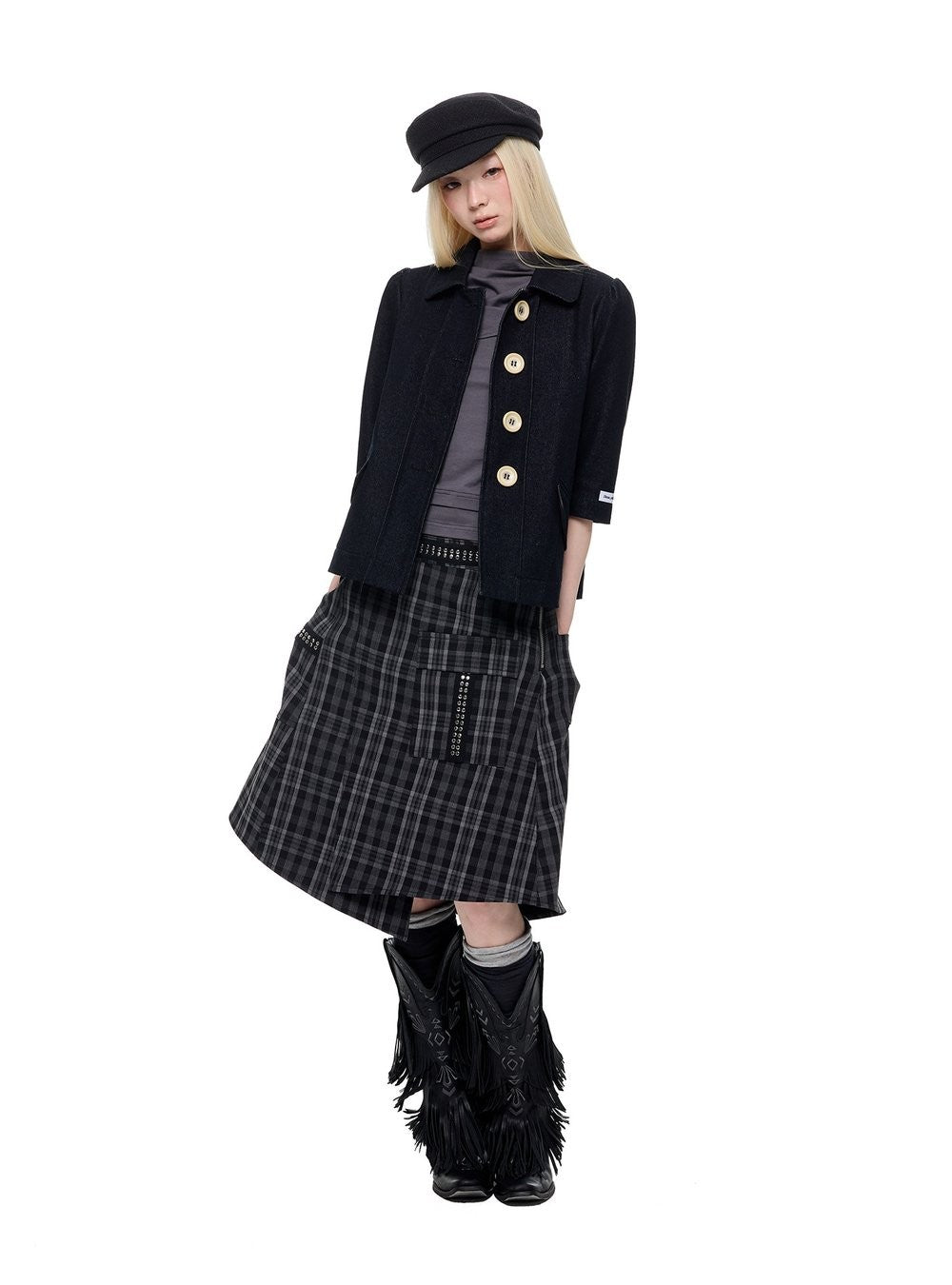 Buttoned A-Line Denim Jacket