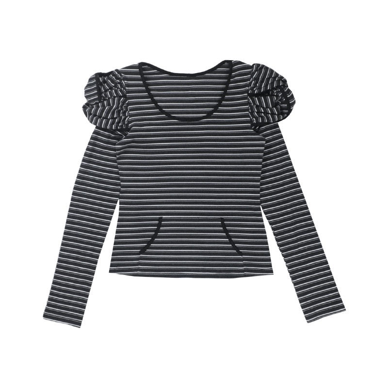 Soft Modal Slim Fit Casual Sculpted Women Striped Bow Long Sleeve T-Shirts