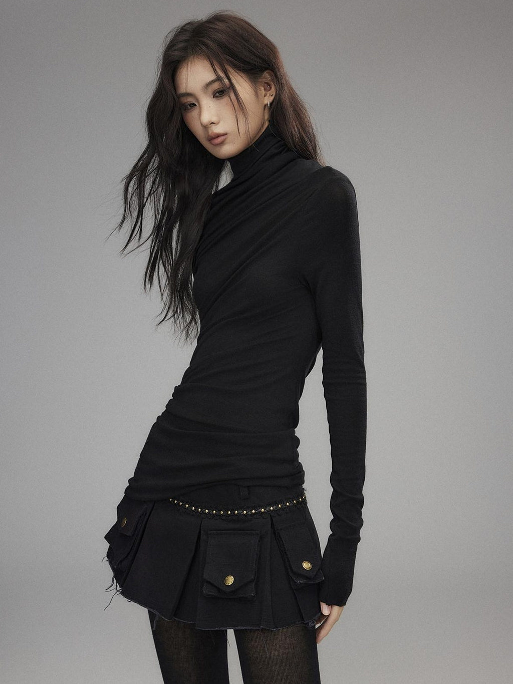 100% Cotton Low Waist Pleated A Line Sexy Women Daily Black Mini Skirts