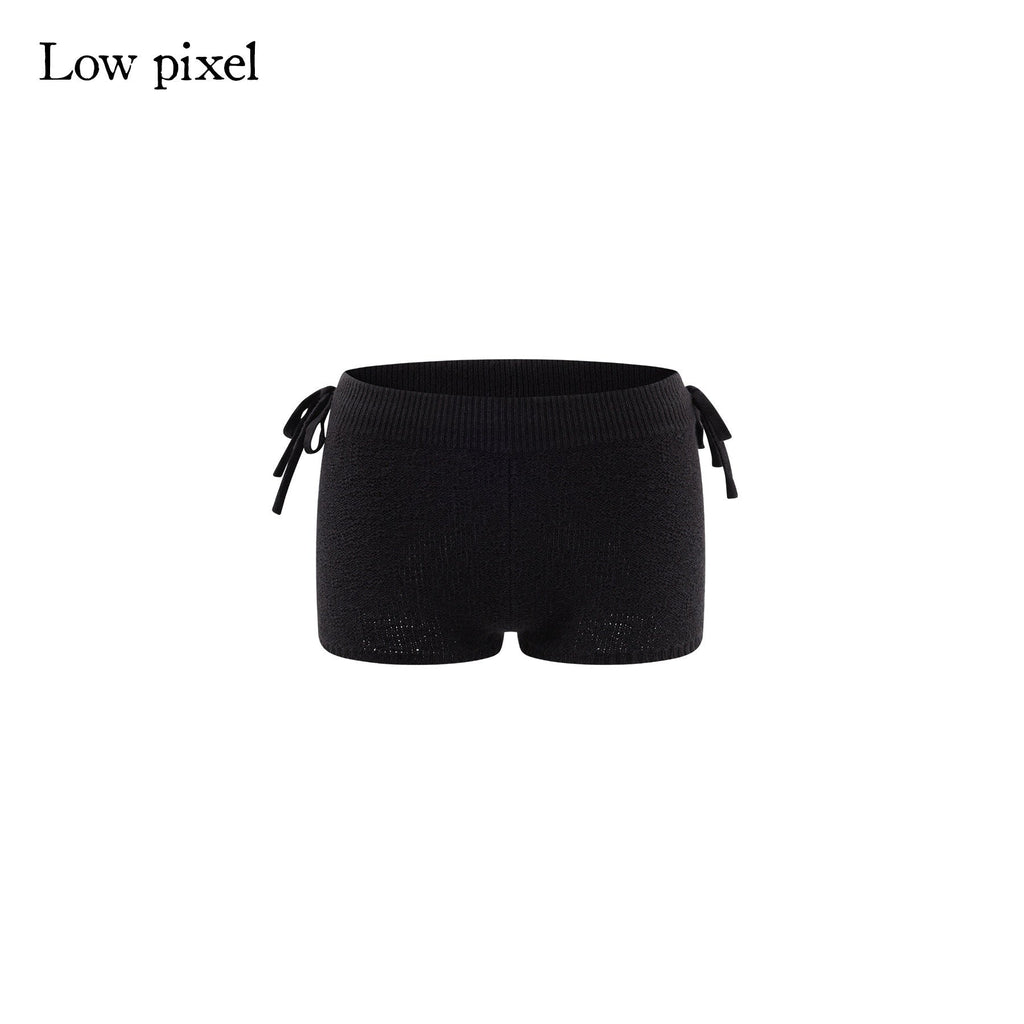 Knitted Wool Blend Loose Street Style Women Two Piece Set Navy Mini Shorts