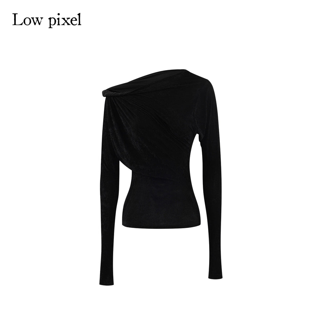 Vintage Waist Long Sleeve Slant Neck Black Knit Women Off Shoulder Crop Tops