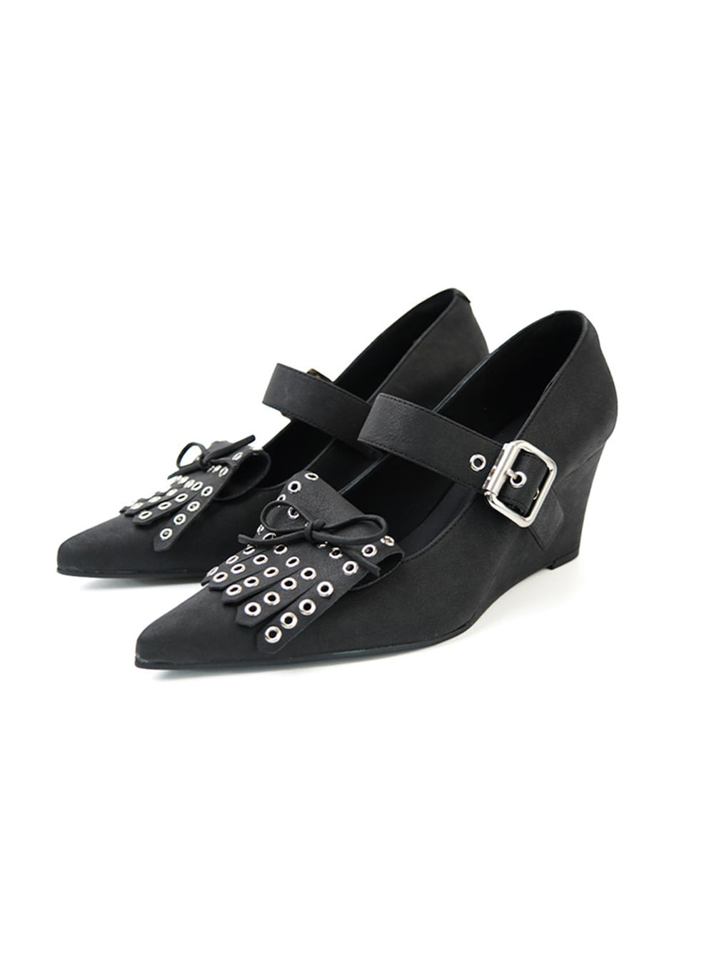Grommet Bow Mary Jane Wedge Pumps