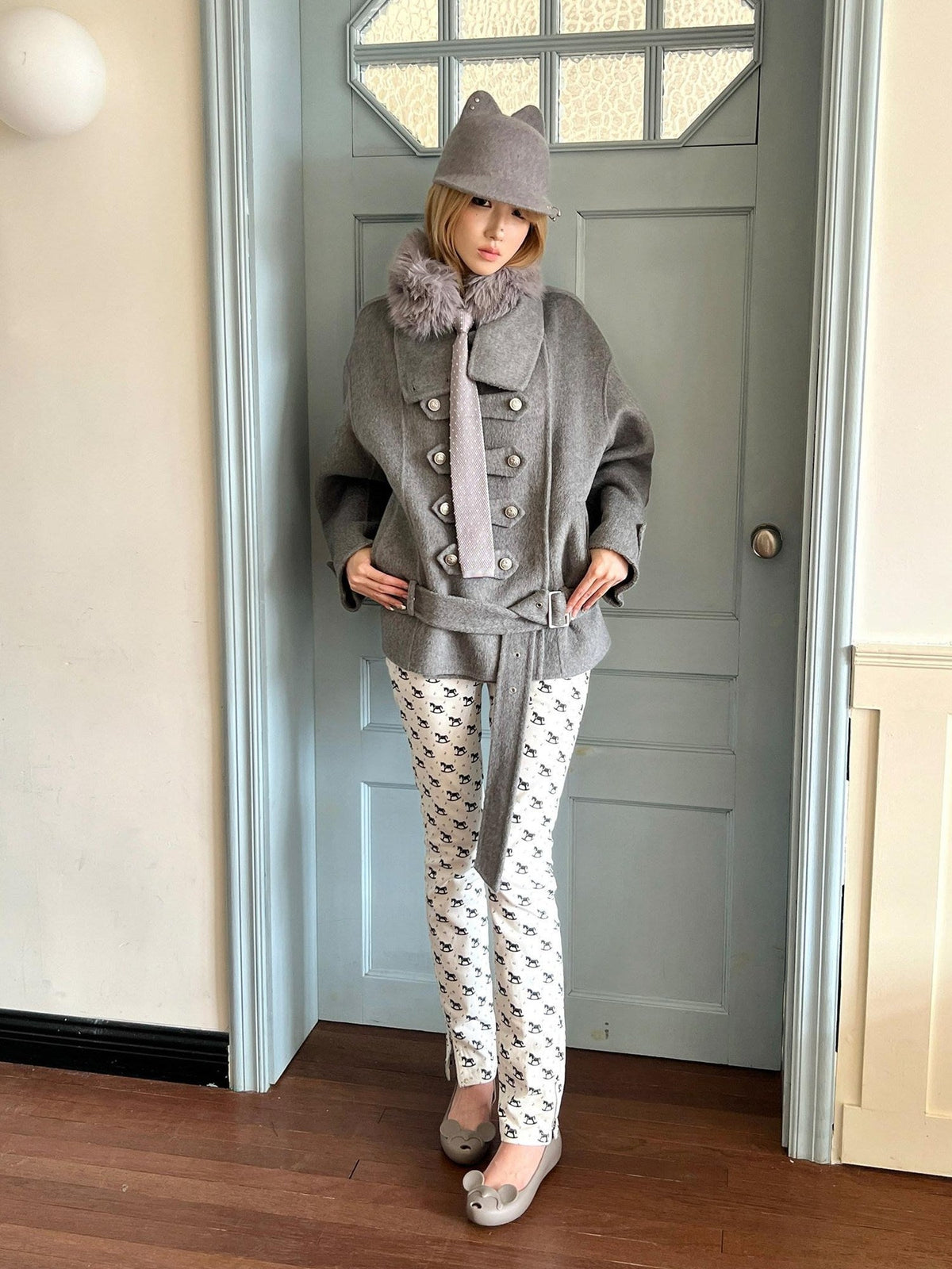 High Stretch Printed Cotton Low Waist Slim Button Fly Straight Pants