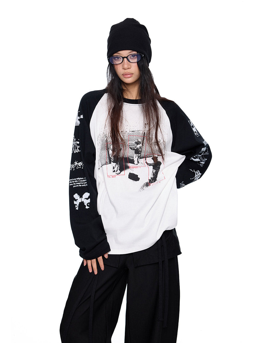 Contrast Raglan Graphic Long Sleeve Top