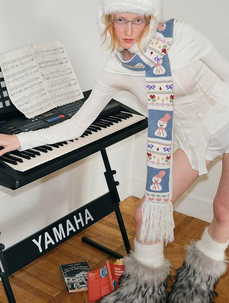 TRIA SELECT | WINTER SNOWMAN EMBROIDERED SCARF【ID:TN00079】