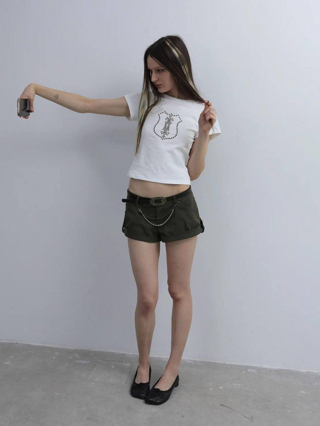 Cropped Hotfix Rhinestone Slim Fit Vintage Women'S Cotton Short Sleeve T-Shirts