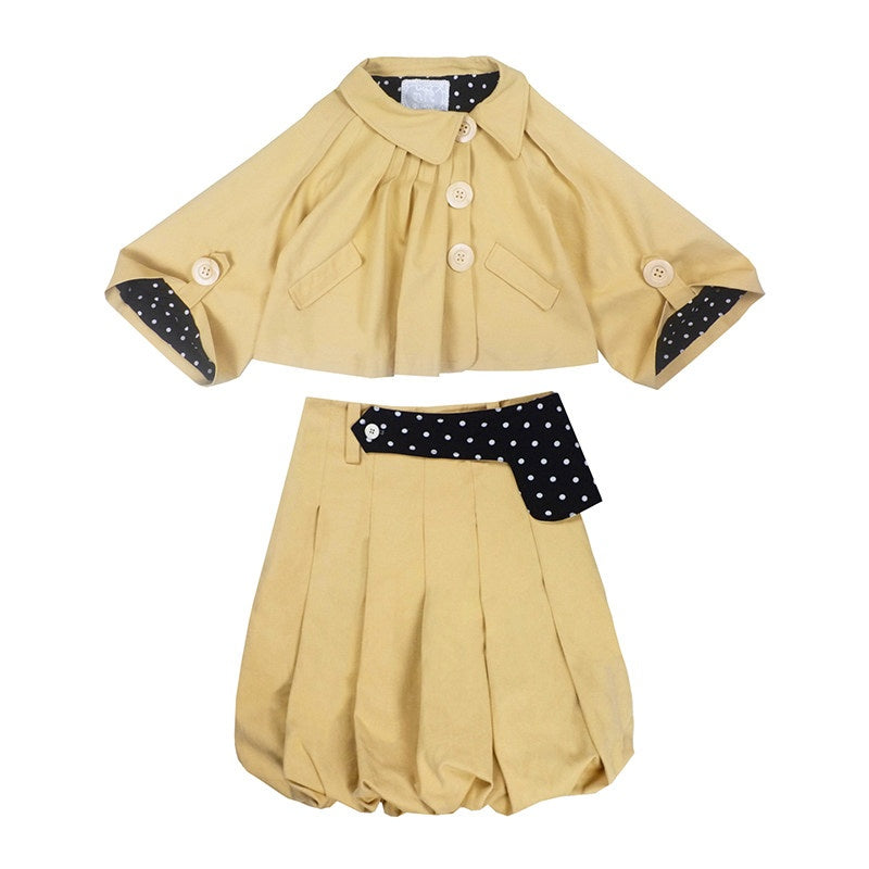 Pure Cotton Workwear Loose Peter Pan Collar Longsleeve Black Top & Skirt Sets