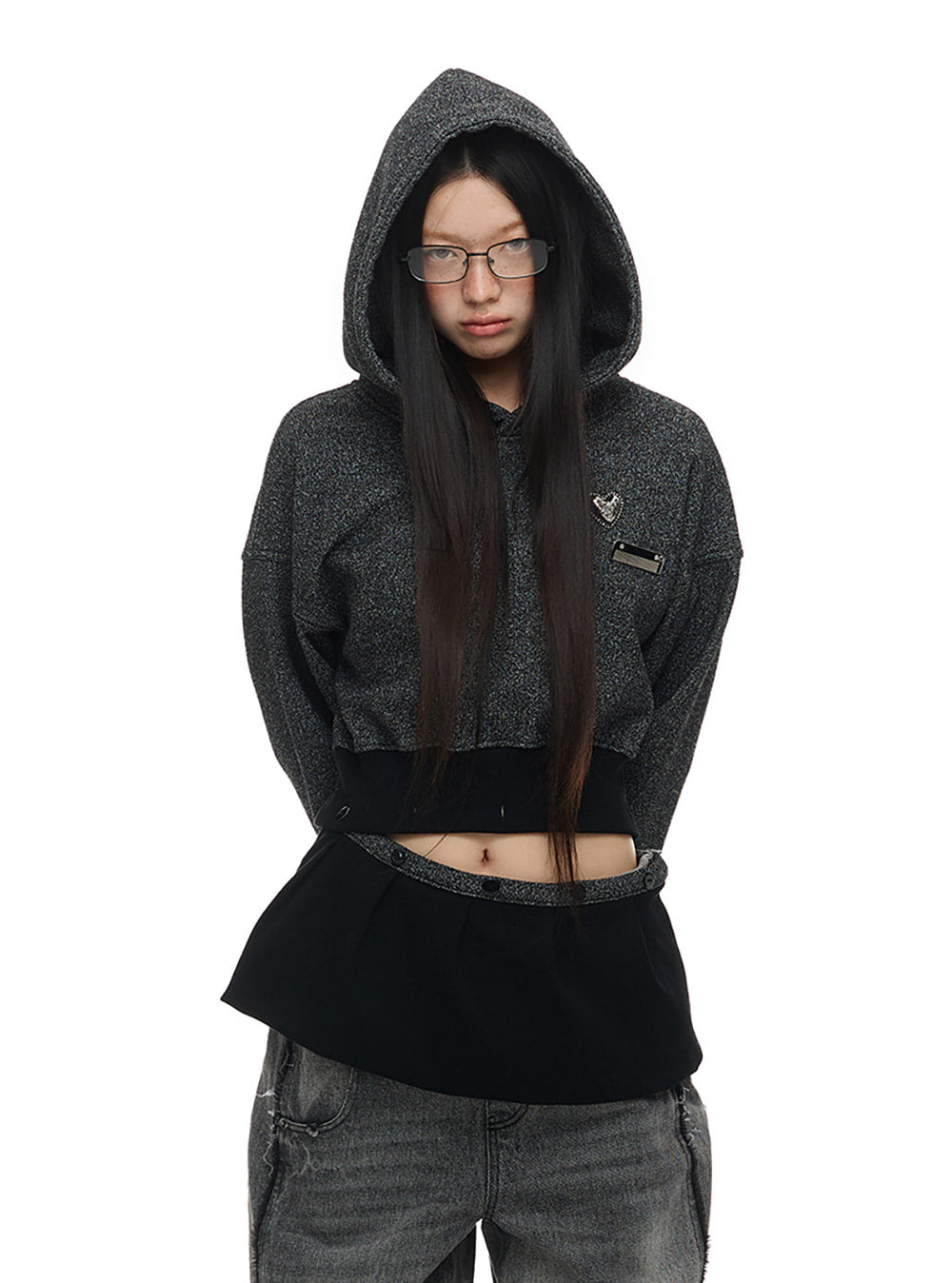Charcoal Detachable 2-Way Hooded Sweatshirt