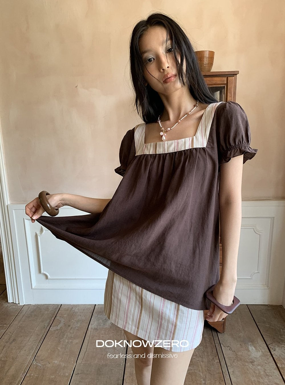 Linen Stripe Lantern Sleeve Top