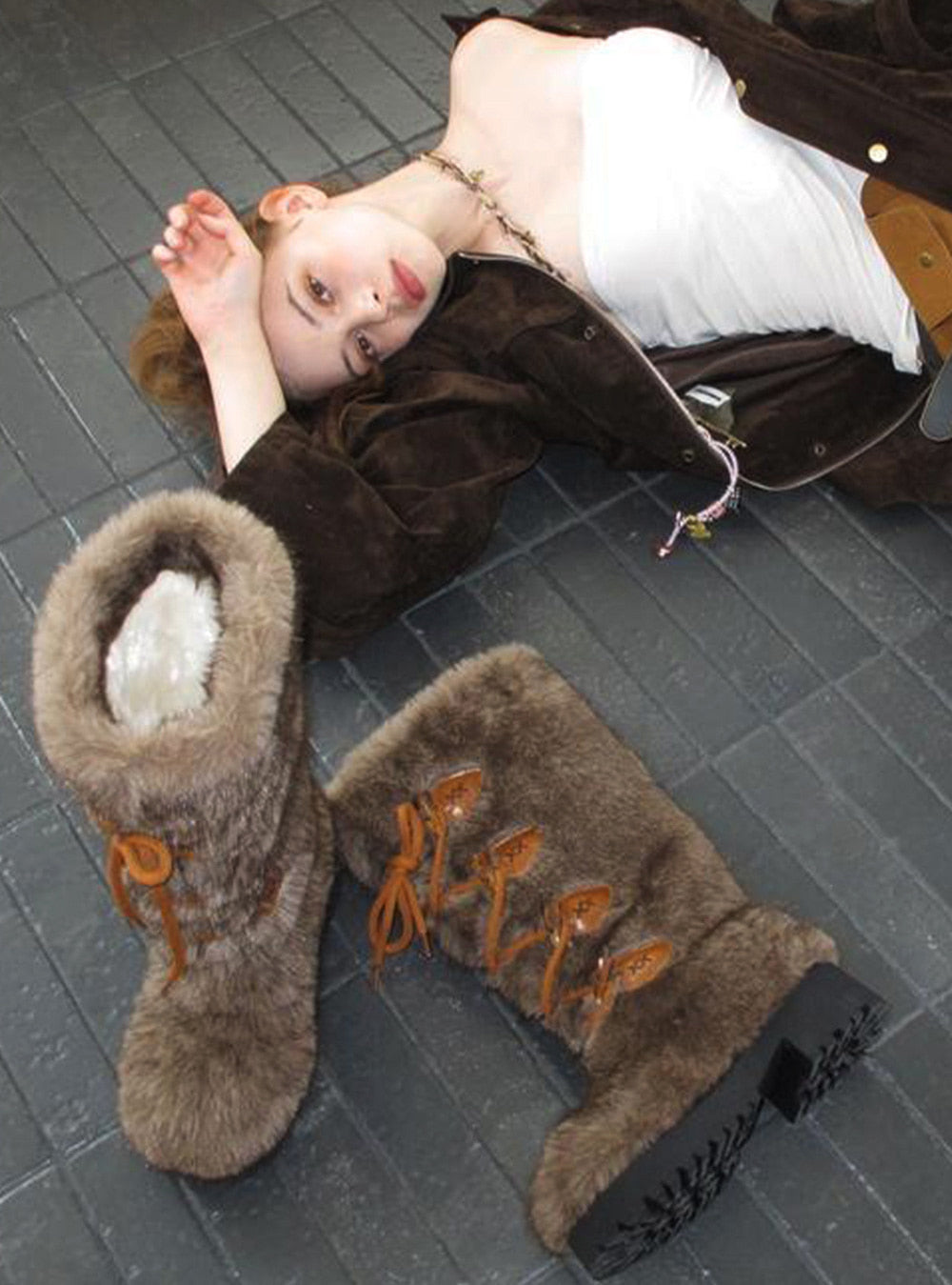 Brown Faux-Fur Lined Snow Cotton Boots