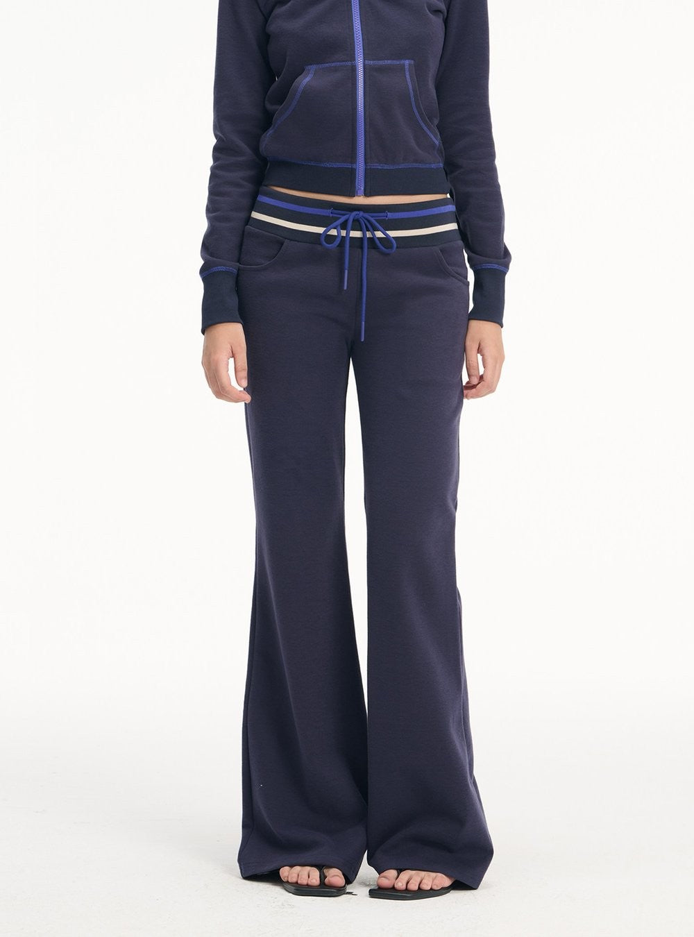 Contrast Hooded Zip-Up & Wide Pants (2color)