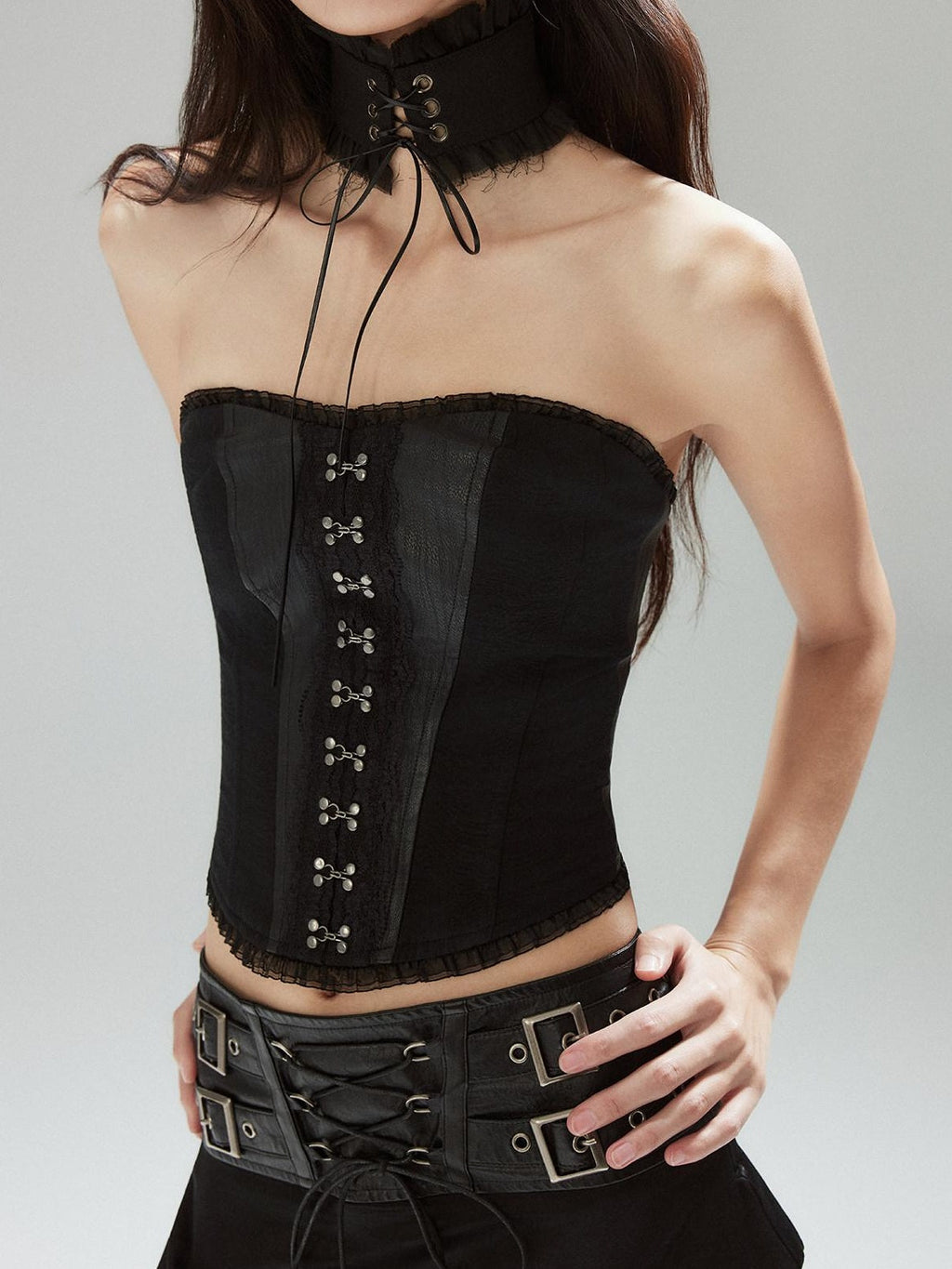 Zipper Slim Fit Cotton Streetwear Black Short No Padding Tube Tops