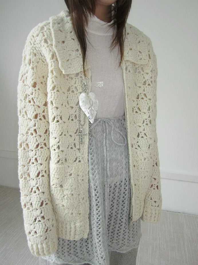 3months | HOLLOW ZIP KNITTED CARDIGAN【ID:TN00039】