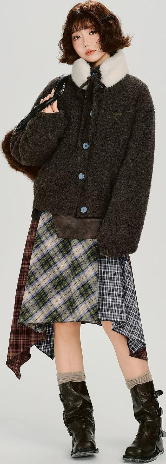 Girlyhalo |  RETRO FUR COLLAR TWEED JACKET【ID:TN00012】