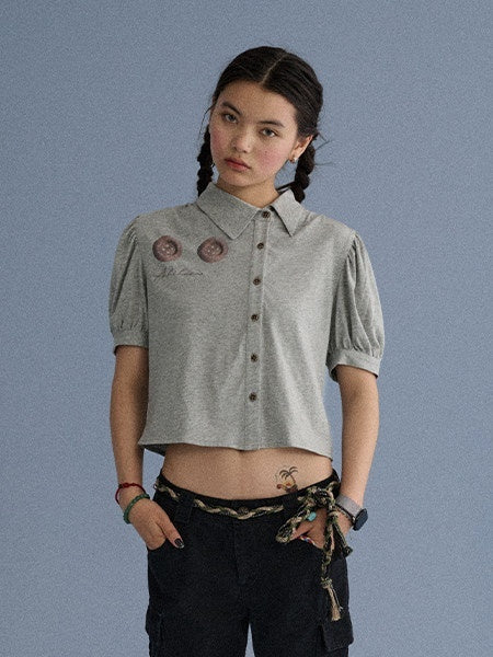 100% Cotton Slim Fit Printed Polo Collar Office Chic Ladies T Shirt Crop Top